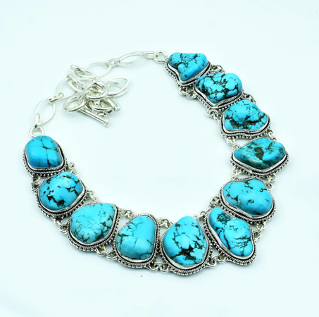 قلادة من حجر الفيروز التبتي الخام للعرائس، قلادة قابلة للتعديل مصنوعة يدويًا، مناسبة للذكرى السنوية