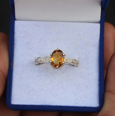 خاتم من حجر السترين الطبيعي: فضة إسترلينية، - حجر مواليد شهر نوفمبر