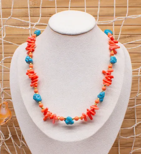 Collier corail et turquoise