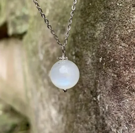 Pendentif Pierre de Lune avec Chaine en Acier Inoxydable
