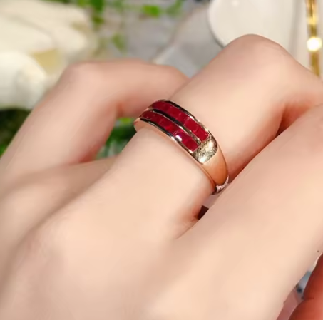 خاتم ياقوت كلاسيكي ناعم مزدوج الطبقات للنساء، تصميم كلاسيكي