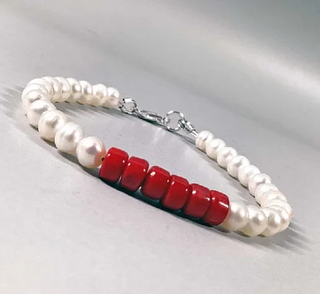 Véritable perle d'eau douce bijoux en corail rouge | Bracelet de perles en argent sterling ou fermoir en or