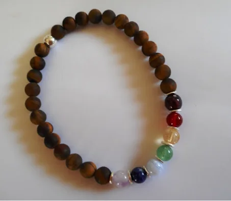 bracelet 7 chakras oeil du tigre mat 6 mm