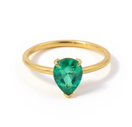 خاتم زمرد على شكل كمثرى | حجر كريم حراري مائي ملون من كولومبيا، سوليتير من الذهب
