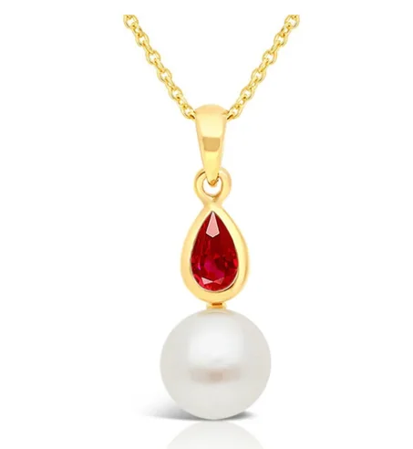 Collier en Or 375/1000 Perle de Culture et Rubis