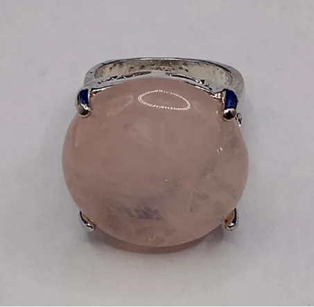 خاتم نسائي فضي مرصع بحجر الكوارتز الوردي Bague femme quartz