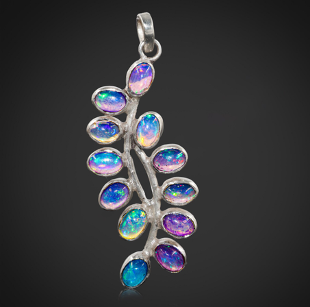 قلادة من حجر الأوبال الناري متعدد الألوان باللونين الخزامي والأزرق، قلادة من حجر الأوبال الإثيوبي AAA، مجوهرات من حجر الأوبال الطبيعي، قلادة من حجر الأوبال الناري الأصلي، حجر ميلاد شهر أكتوبر