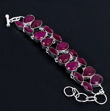 سوار من الياقوت الكشميري، سلسلة من الفضة الاسترلينية عيار 925 قابلة للتعديل، صناعة يدوية