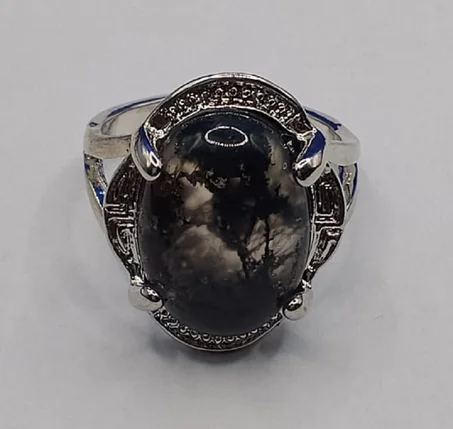 خاتم فضي مرصع بحجر كريم عقيق صابوني