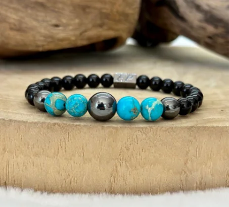 Bracelet turquoise & pierres de lave
