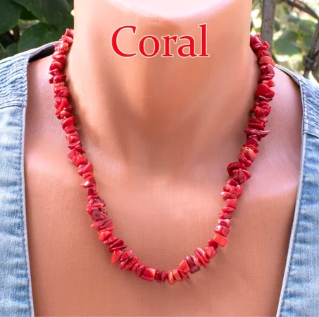Collier de perles de corail brut pour femme