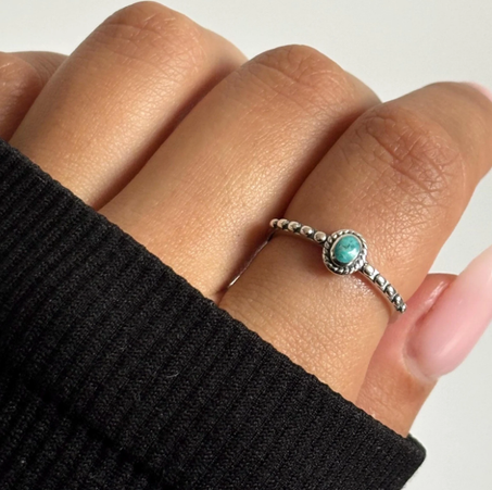 خاتم فضة إسترليني رقيق بحجر بالي، خاتم فضة فيروزي، خاتم فضة عصري، خاتم إبهام، خاتم مستوحى من بالي، خاتم بسيط، مختوم 925