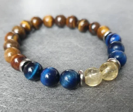 Bracelet Oeil-de-tigre, Oeil-de-faucon et Citrine Pierres naturelles 8 mm