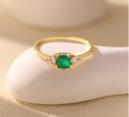 خاتم خطوبة مرصع بالزمرد عيار ١٨، خاتم زمرد دائري من الفضة الإسترلينية، خاتم بسيط، خاتم وعد، هدية لها، خاتم سفر، هدايا عيد الأم