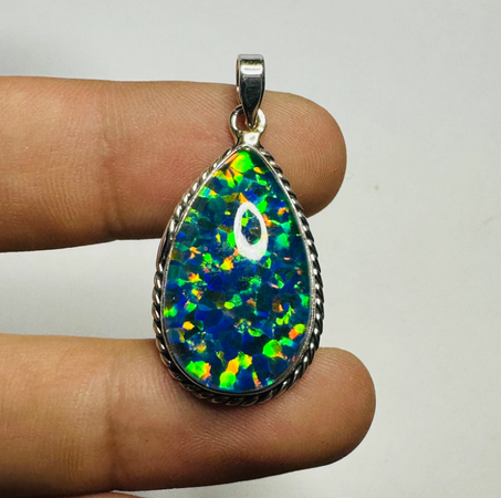 قلادة من حجر الأوبال الأسترالي، قلادة من الفضة الإسترلينية عيار 925، قلادة من حجر الأوبال الناري الأزرق، مجوهرات عتيقة، هدية عيد ميلاد، هدية لها