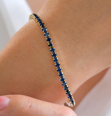 سوار تنس من الذهب عيار 14 قيراطًا، سوار من حجر الياقوت الأزرق الرقيق، سوار تنس 3 مم، هدايا لها، سوار للجنسين، هدايا عيد الميلاد