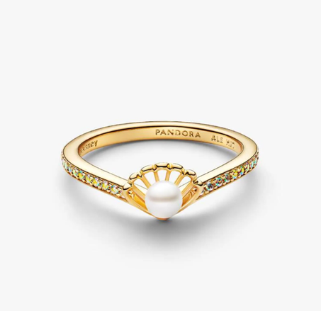 خاتم الأميرة أريل من باندورا مع لؤلؤ مستزرع في المياه العذبة معالج ليشبه الصدف