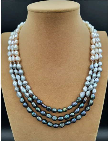 Collier, Collier Mi-Long, Perle de Culture d'eau douce, Blanche, Rose Lavande, Grise, Noire