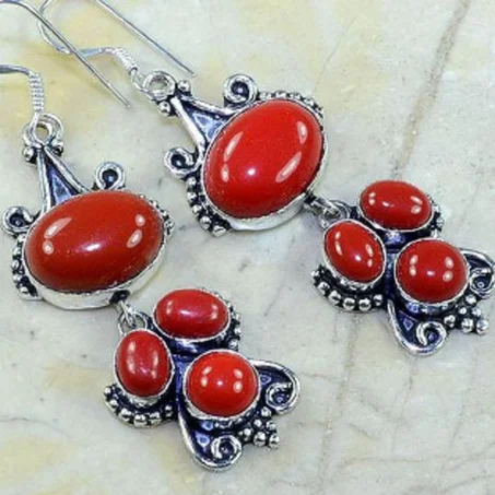 Jolie boucles oreilles en CORAIL 60 mm- bijou argent 925