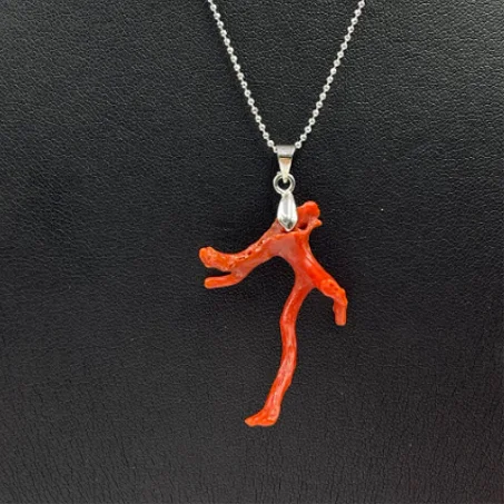 قطعة واحدة من قلادة المرجان الأحمر 100% من المرجان الأحمر الطبيعي 18 بوصة قلادة المرجان الأحمر الإيطالي الحقيقي للرجال والنساء فروع المرجان الحقيقية.