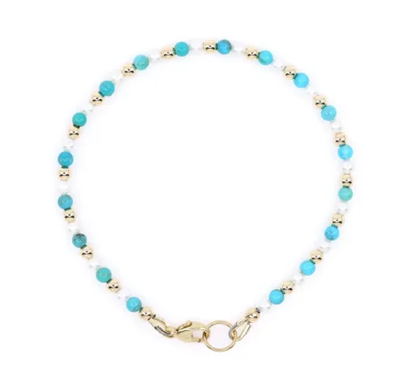 سوار من الفيروز واللؤلؤ من كينغمان | ذهب خالص عيار 14 قيراطًا، أو ذهب مطلي، أو فضة إسترليني | مجوهرات عصرية بتصميم بسيط مرصعة بالأحجار الكريمة | هدية رائعة