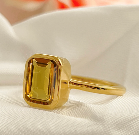 خاتم سوليتير من حجر السترين، خاتم من حجر السترين بقطع زمردي 7 × 9، فضة إسترليني 925، خاتم ذهب مطلي يدويًا، هدية مثالية لعيد الأم.