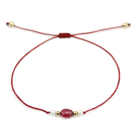 Bracelet Rubis & Perle d'eau douce - Cordon réglable x 1pc