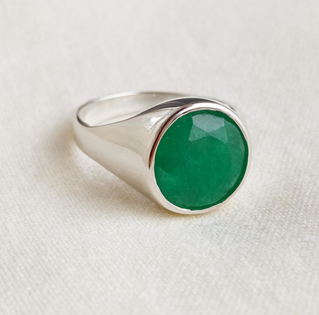 خاتم زمرد مصنوع يدويًا: خاتم من الفضة الإسترلينية عيار 925 مرصع بالأحجار الكريمة