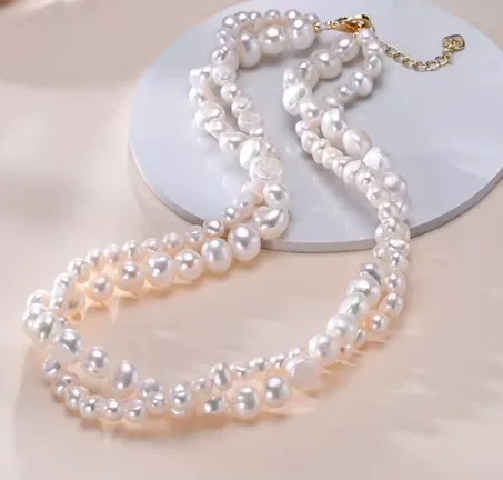 قلادة لؤلؤ مزدوج مطروز باروك انيق