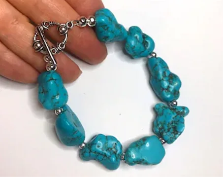 Bracelet Turquoise, bijoux turquoise bleu, bracelet bleu perlé