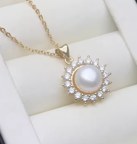 قلادة لؤلؤ المياه العذبة الطبيعية العصرية الحقيقية 925، قلادة من الفضة الإسترليني المزروعة باللون الأبيض هدية عيد ميلاد للزوجة والأم باللون الوردي