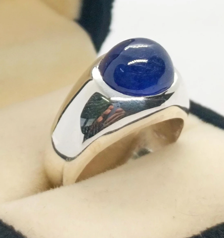 ياقوتة سيلان زرقاء طبيعية عيار 8 قيراط، خاتم مصنوعة من الفضة الإسترلينية عيار 925، مرصع بحجر كريم زفير سيلان ازرق طبيعي عيار 8 قيراط