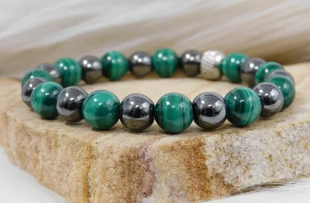bracelet en pierres hématite et malachite