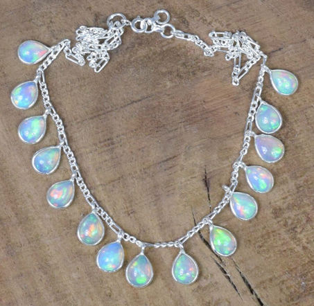 قلادة أوبال إثيوبية: على شكل كمثرى، من الفضة الإسترلينية، حجر ميلاد شهر أكتوبر