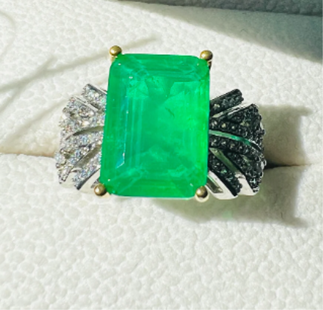 خاتم زمرد أخضر عيار 5 قيراط، خاتم زمرد أخضر لشهر مايو، خاتم خطوبة أخضر نيون، قابل للتعديل، مقاس 6-8