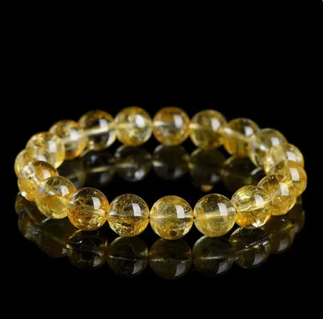 سوار من خرز التوباز الأصفر الطبيعي الأصلي، شكل دائري، 6 مم - 9 مم