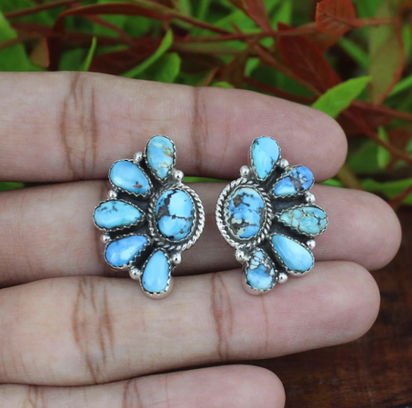 أقراط فيروزية من جولدن هيل، أقراط فيروزية مصممة، أقراط من الفضة الإسترلينية عيار 925، أقراط ذهبية سونورا بألوان زاهية