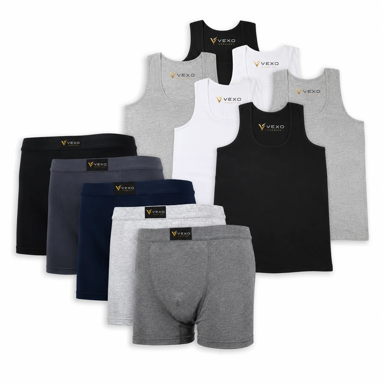 Vexo Lot 6 Debardeurs + 5 Boxers Simple 100% Coton Premium