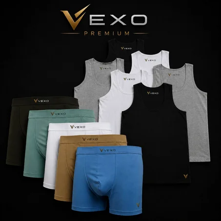 Vexo Lot 6 Debardeurs + 5 Boxers Simple 100% Coton Premium