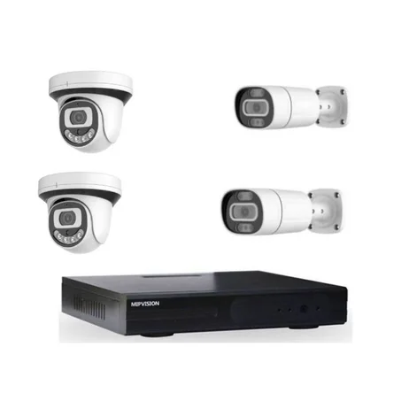 طقم مراقبة MIPVISION - مسجل فيديو AHD رباعي القنوات 5 في 1 - عدد الكاميرات: كاميرتان داخليتان + كاميرتان خارجيتان