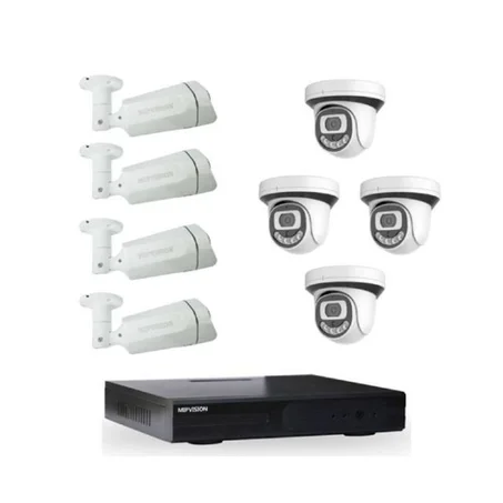 طقم مراقبة MIPVISION XDVR مع 4 كاميرات قبة داخلية + 4 كاميرات خارجية - الدقة: 5 ميجابكسل