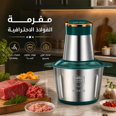مفرمـة الفولاذ الاحترافيـة (2 لتر) – استثمارك الذكي لراحة تدوم طوال العام ومساعدك الأول في عيـد الأضحـى! 🥩✨