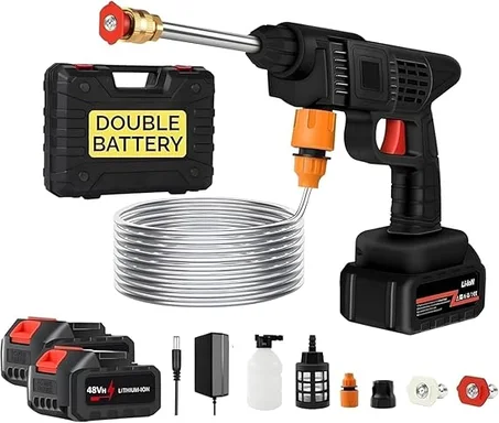 بخاخ غسيل سيارات لاسلكي عالي الضغط – 48V مع بطاريتين قابلتين للشحن