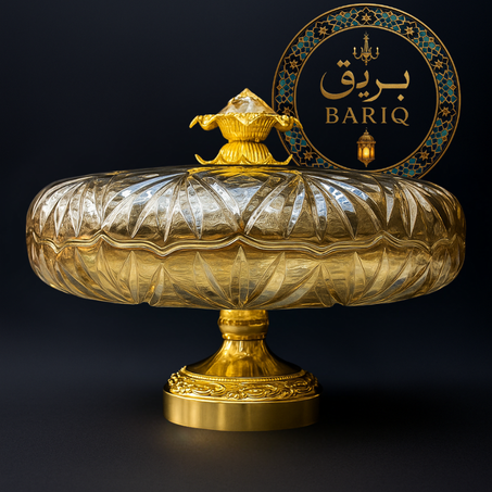 ✨ طبق تقديم كريستال فاخر – بقاعدة ذهبية