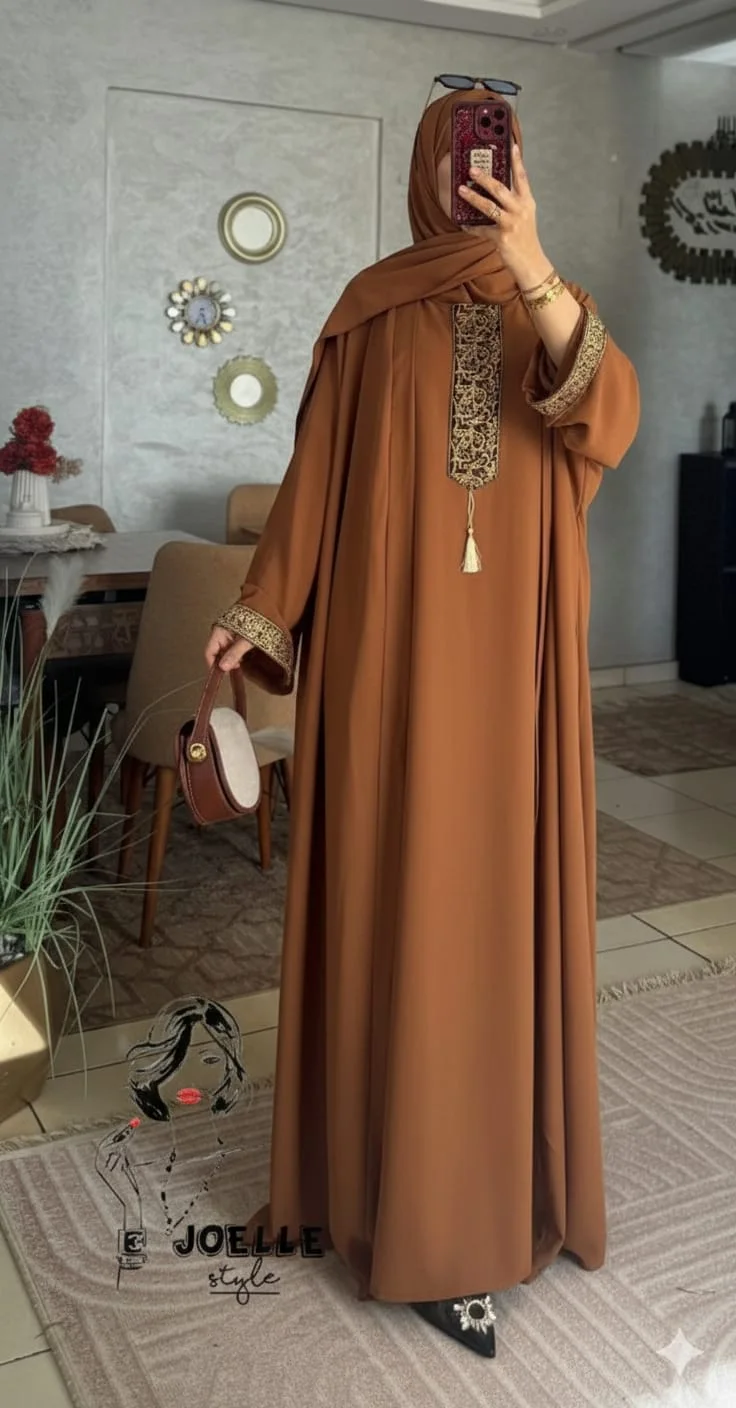 عباية فاخرة : 2 قطع +شال هدية ستايل عصري وراقي يناسب دوق المرأة المغربي