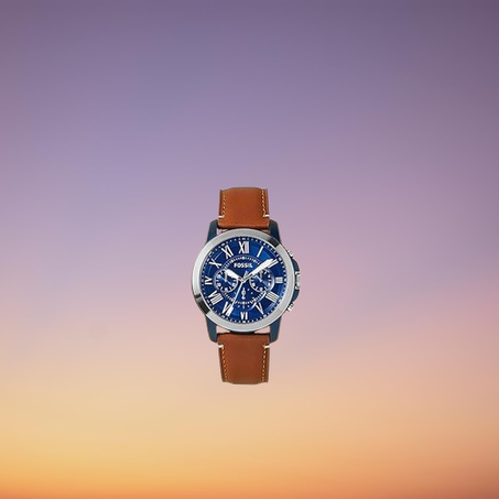 فوسيل ساعة جرانت للرجال كرونوغراف او شاشة عرض اوتوماتيكية وسوار من الجلد الطبيعي او الستانلس ستيل