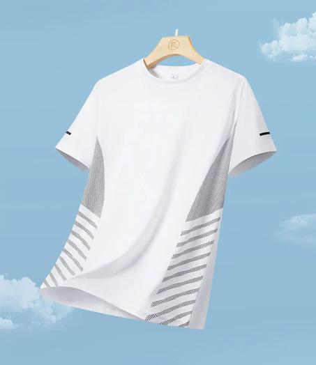 تي شيرت رجالي صيفي للجري من الحرير الجليدي بجزء علوي رقيق بطباعة عاكسة سريع الجفاف بأكمام قصيرة وجيد التهوية وقميص رياضي للياقة البدنية مقاس 5XL