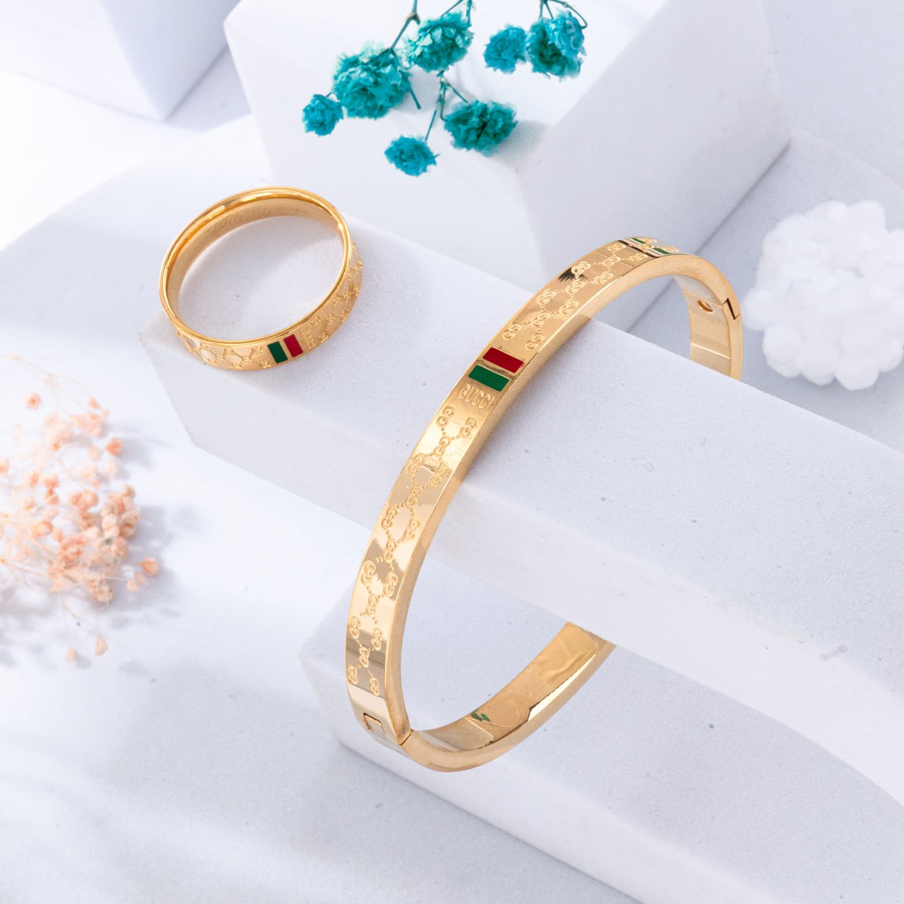 Ensemble bracelets et bagues en Plaqué Or, élégant et ajouré pour femmes parfait pour un usage quotidien ou les fêtes, Bijoux de fête | Bracelet élégant
