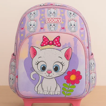 Cartable à roulettes Looky “Kitty Bow” – Pour Filles (Moyenne et Grande Section)