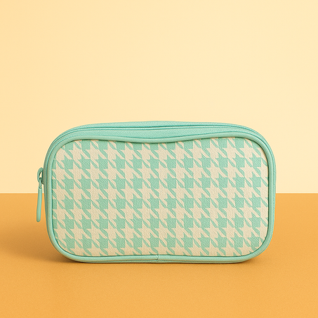 Trousse STYLE – Motif Houndstooth Vert Menthe